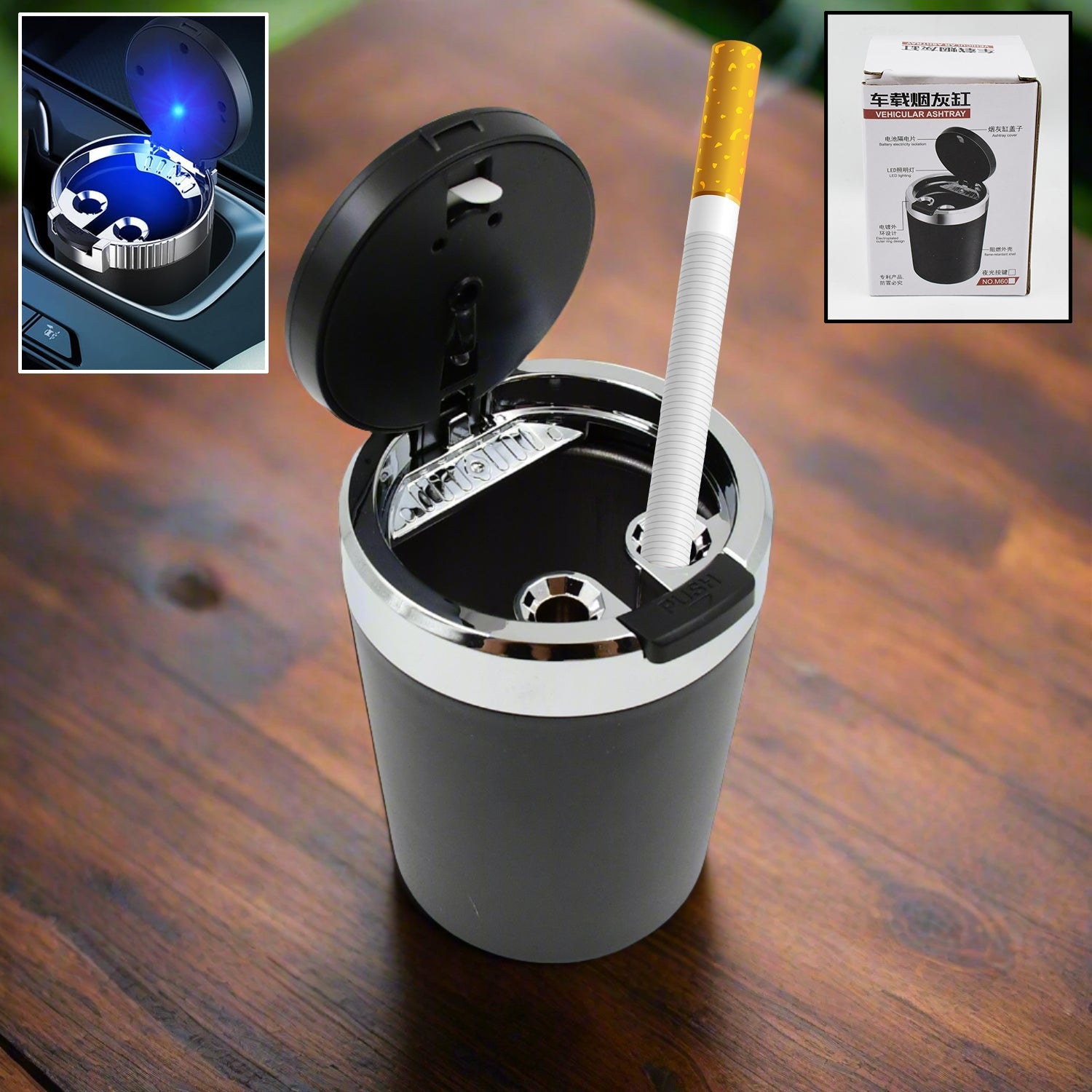 Portable Car Ashtray with Lid and Blue LED Light (1 Pc) Portable Car Ashtray with Lid and Blue LED Light (1 Pc)
